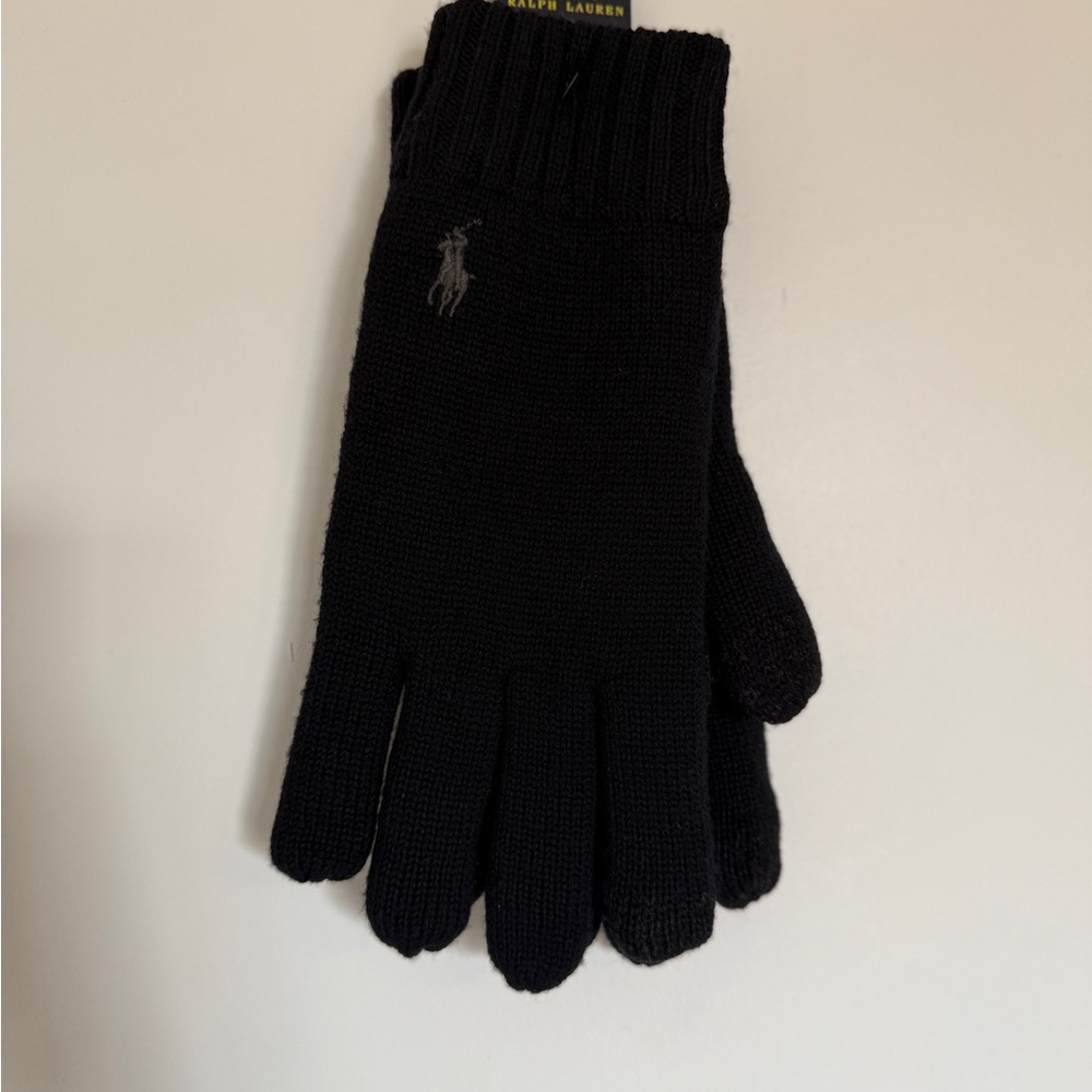 Ralph Lauren Black Knit Logo Men's Gloves